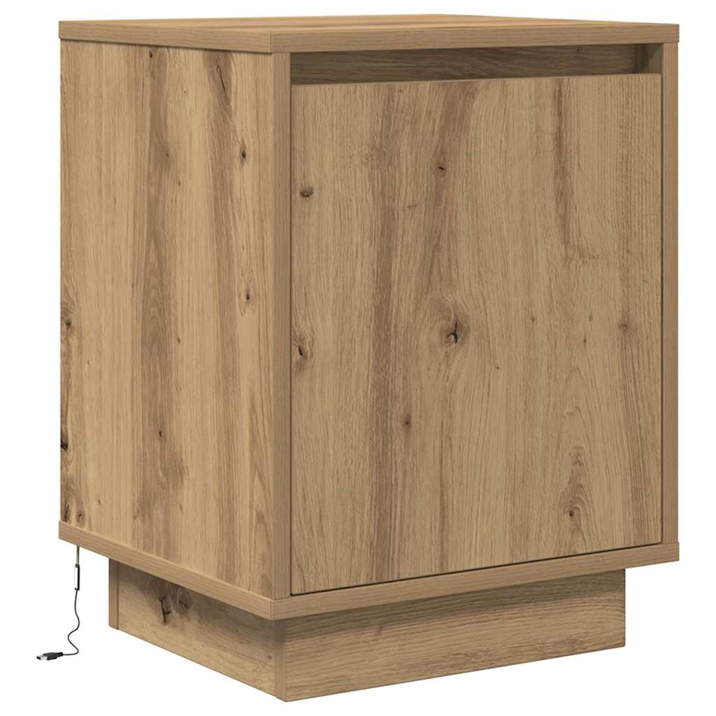 Nachtkastje met LED-verlichting 38x34x50 cm artisanaal eiken
