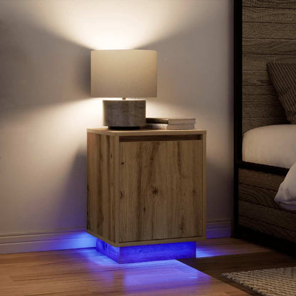 Nachtkastje met LED-verlichting 38x34x50 cm artisanaal eiken