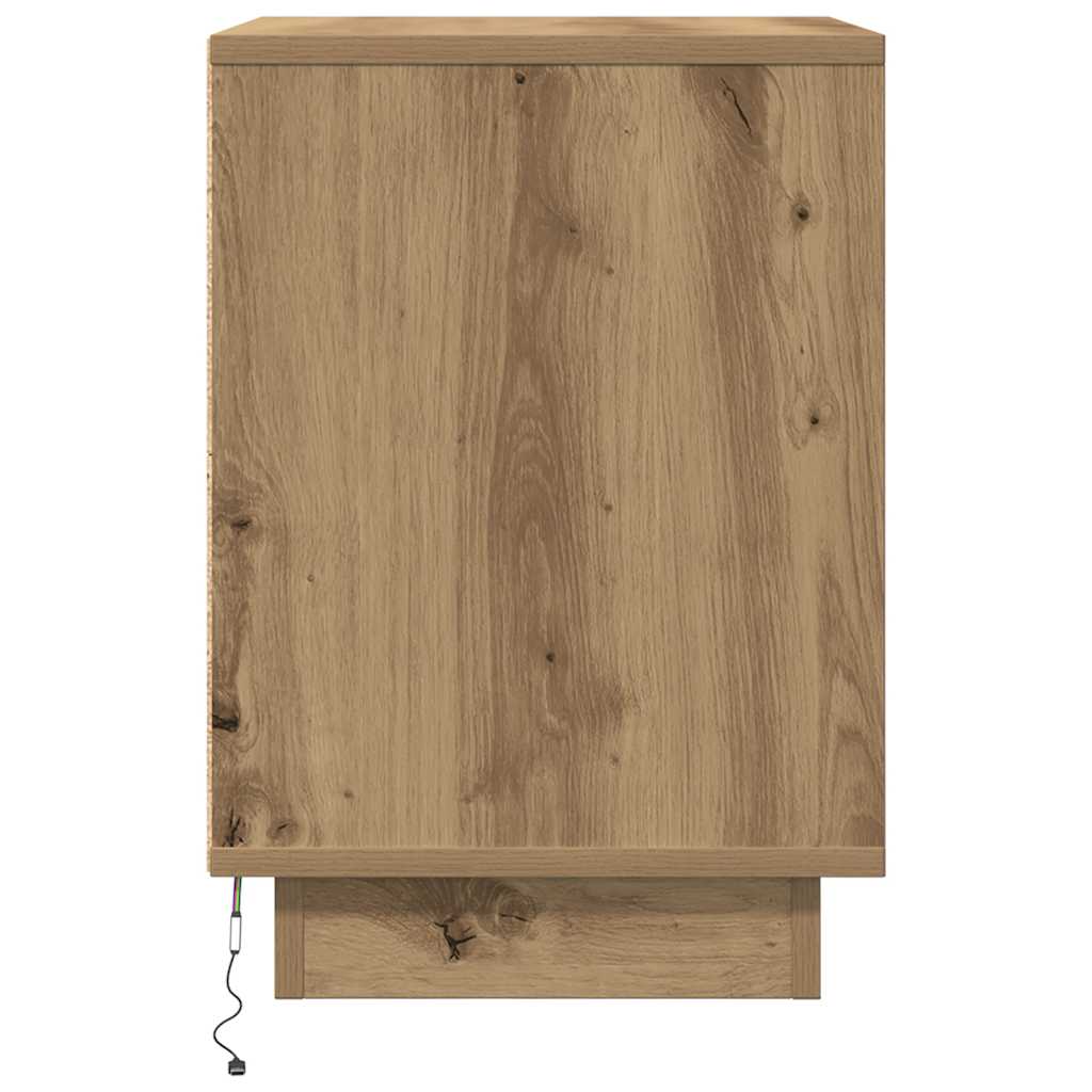 Nachtkastje met LED-verlichting 38x34x50 cm artisanaal eiken