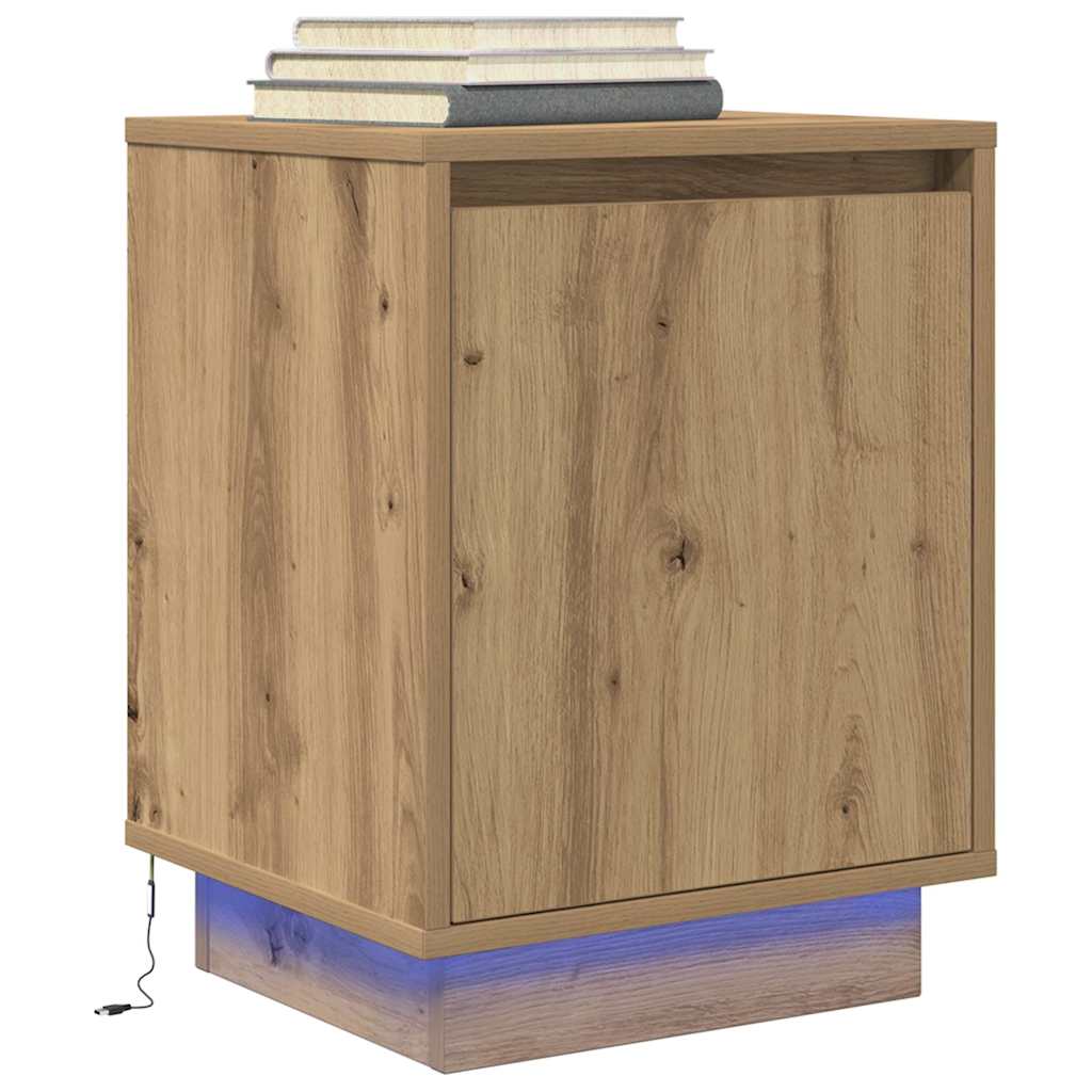 Nachtkastjes met led-verlichting 2 st ambachtelijk eikenkleurig