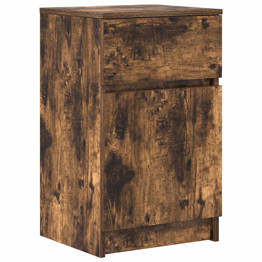 Nachtkastje 39x35x65 cm bewerkt hout gerookt eikenkleurig
