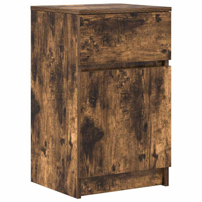 Nachtkastje 39x35x65 cm bewerkt hout gerookt eikenkleurig