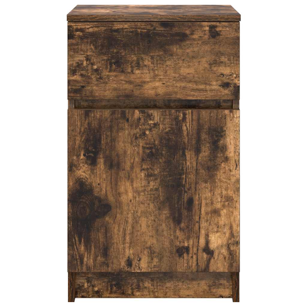 Nachtkastje 39x35x65 cm bewerkt hout gerookt eikenkleurig