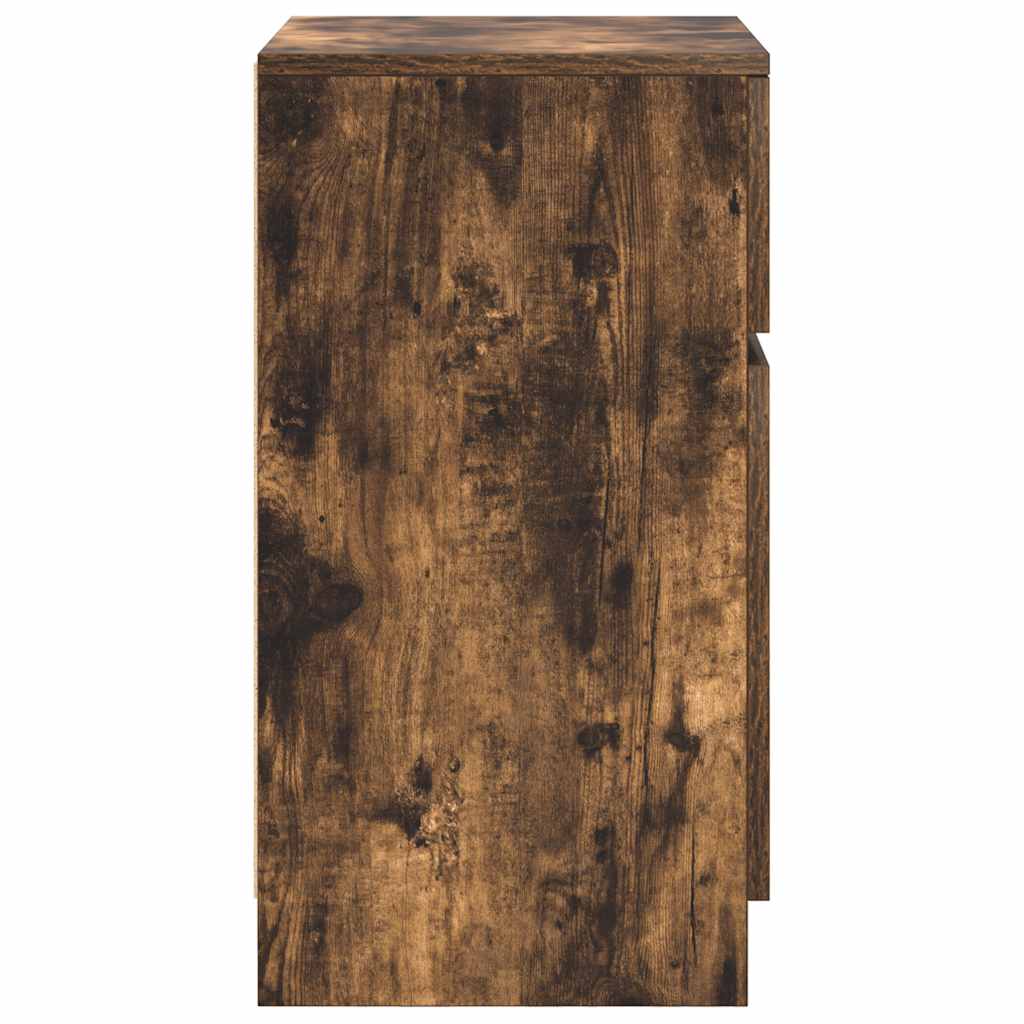 Nachtkastje 39x35x65 cm bewerkt hout gerookt eikenkleurig