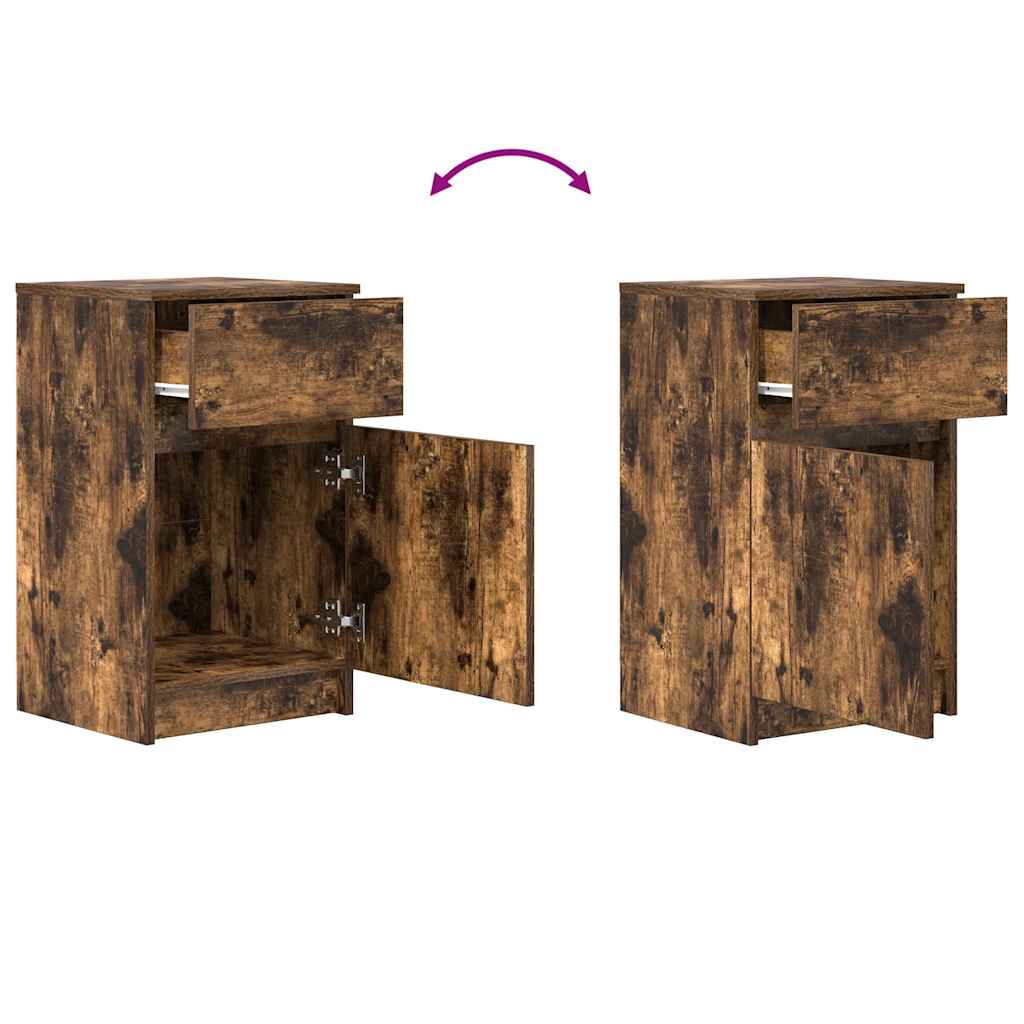 Nachtkastje 39x35x65 cm bewerkt hout gerookt eikenkleurig