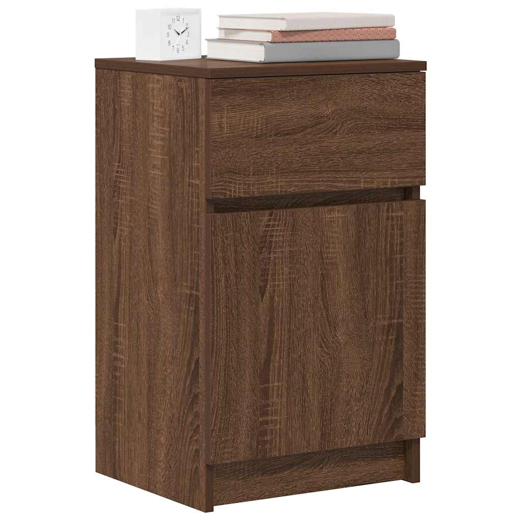 Nachtkastje 39x35x65 cm bewerkt hout bruin eikenkleur