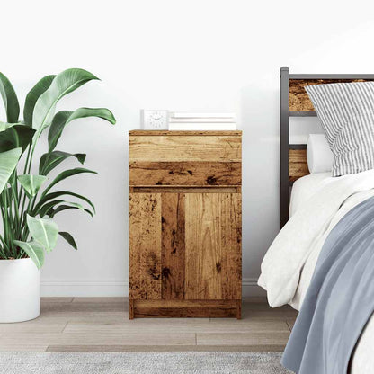 Nachtkastje 39x35x65 cm bewerkt hout oud houtkleurig