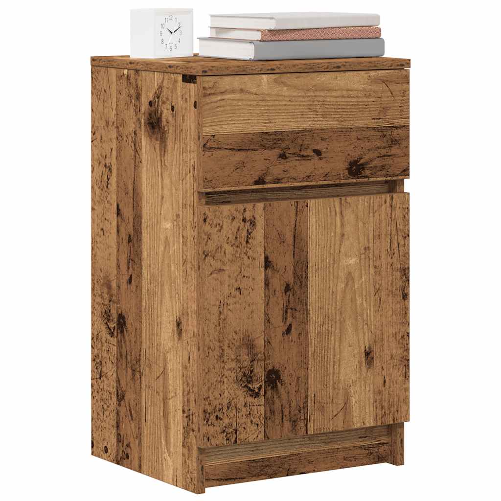 Nachtkastje 39x35x65 cm bewerkt hout oud houtkleurig