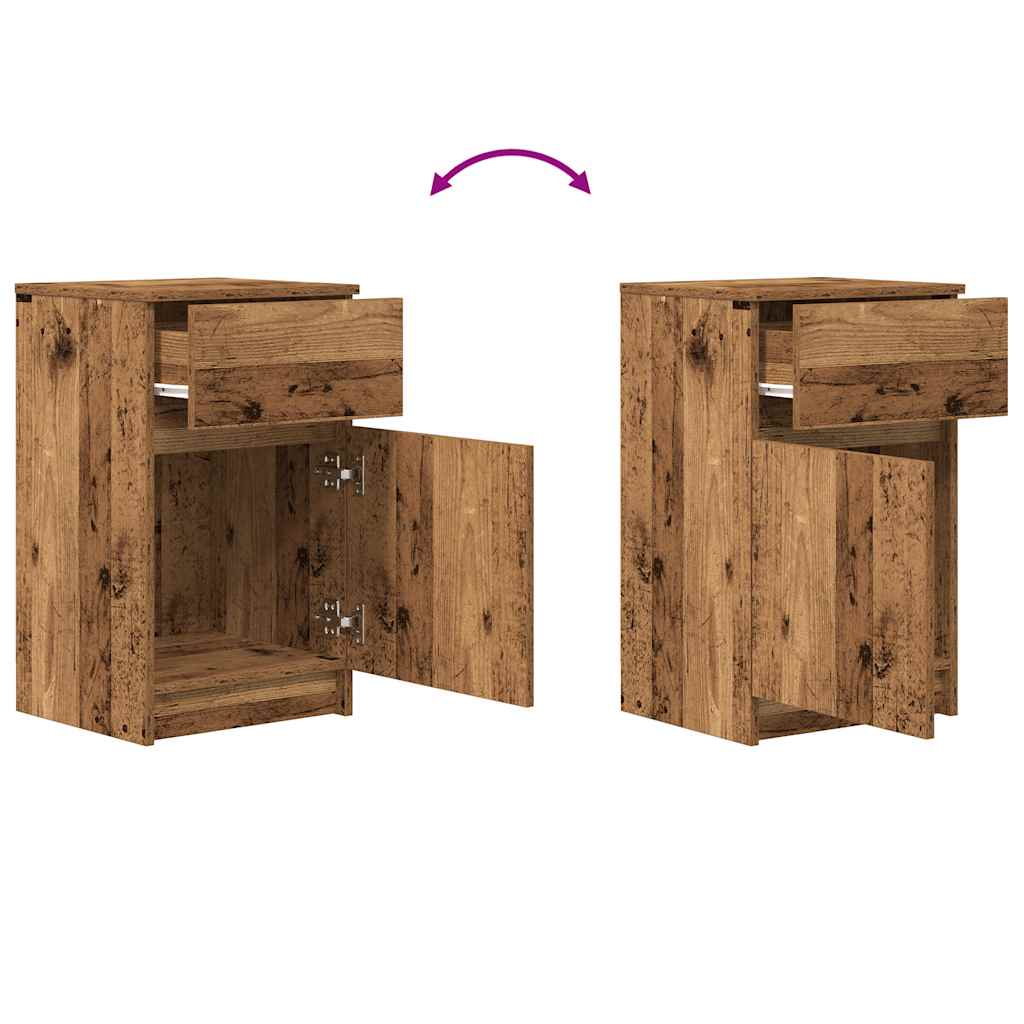 Nachtkastje 39x35x65 cm bewerkt hout oud houtkleurig