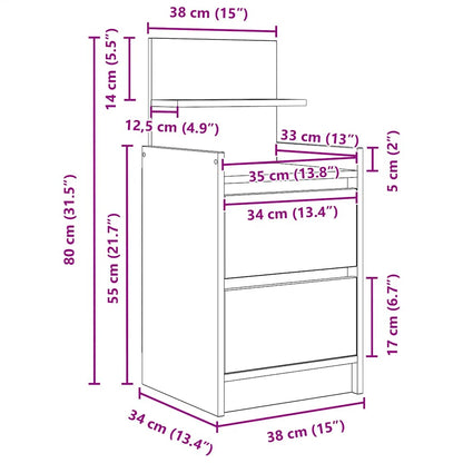 Nachtkastje met 2 lades 38x34x80 cm grijs sonoma eikenkleurig