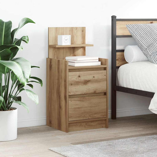 Nachtkastje met 2 lades 38x34x80 cm artisanaal eikenkleurig