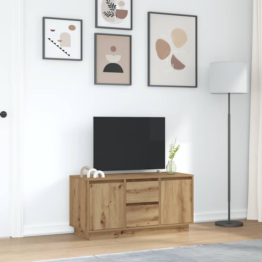 Tv-meubel met LED-verlichting 100x41x50 cm artisanaal eiken