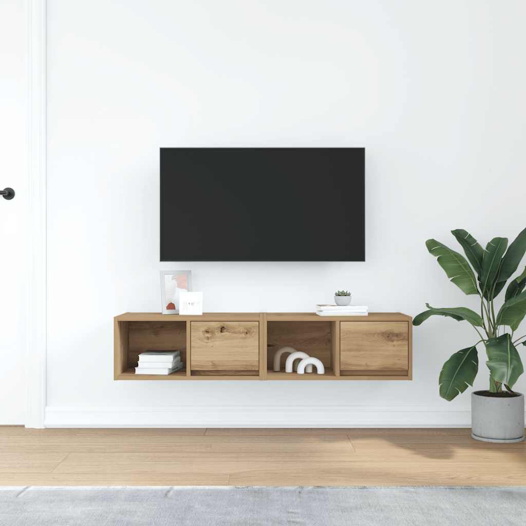 Tv-meubelen 2 st 60x31x25,5 cm bewerkt hout artisanaal eiken