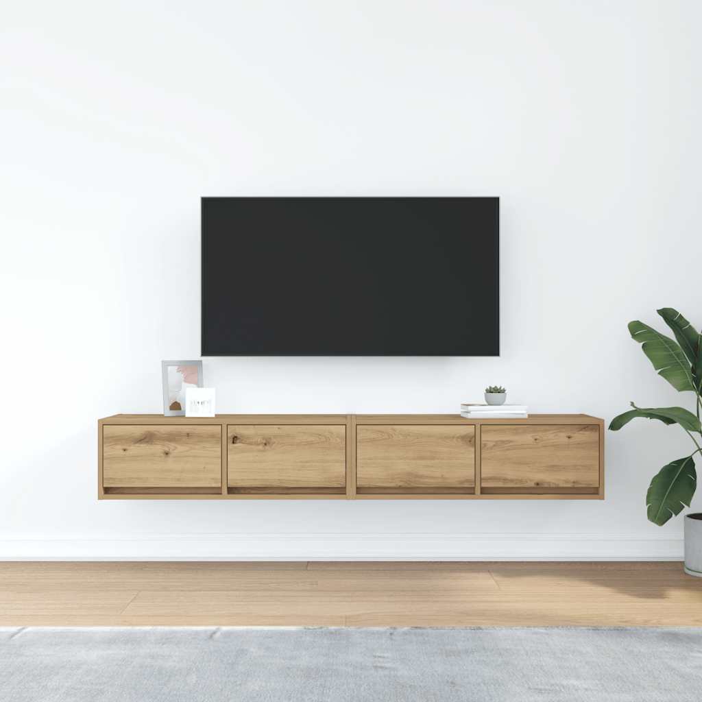 Tv-meubelen 2 st 80x31x25,5 cm bewerkt hout artisanaal eiken