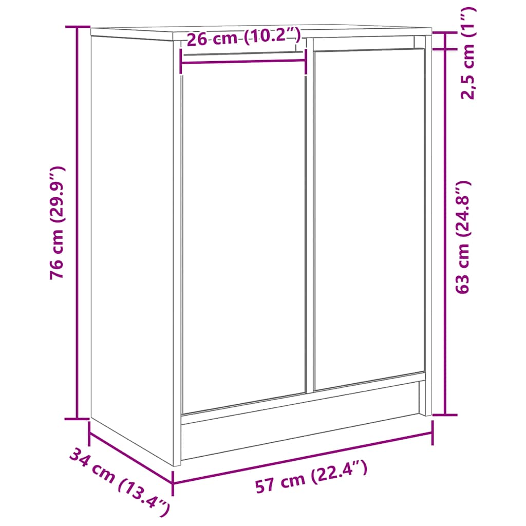 Dressoir 57x34x76 cm bewerkt hout gerookt eikenkleurig
