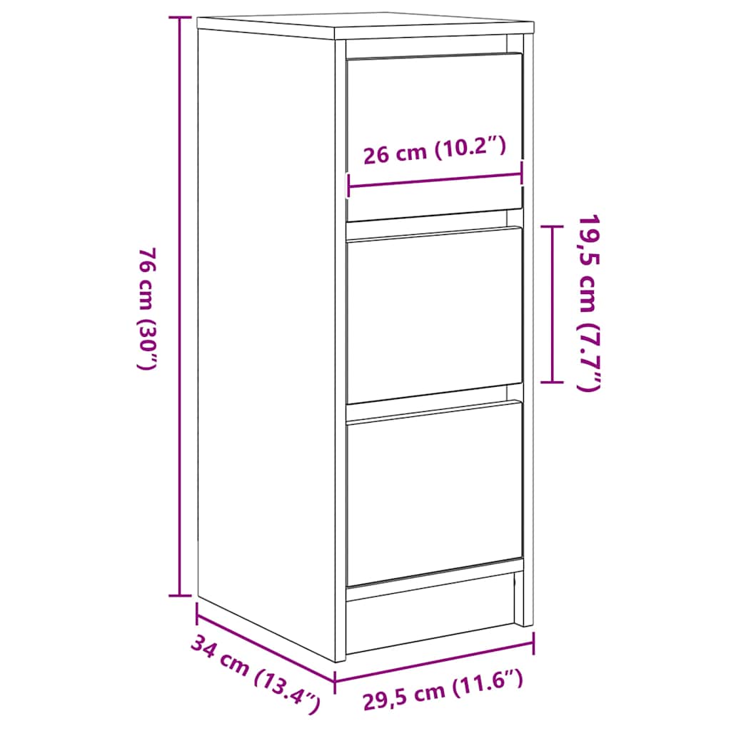 Dressoir 29,5x34x76 cm bewerkt hout betongrijs