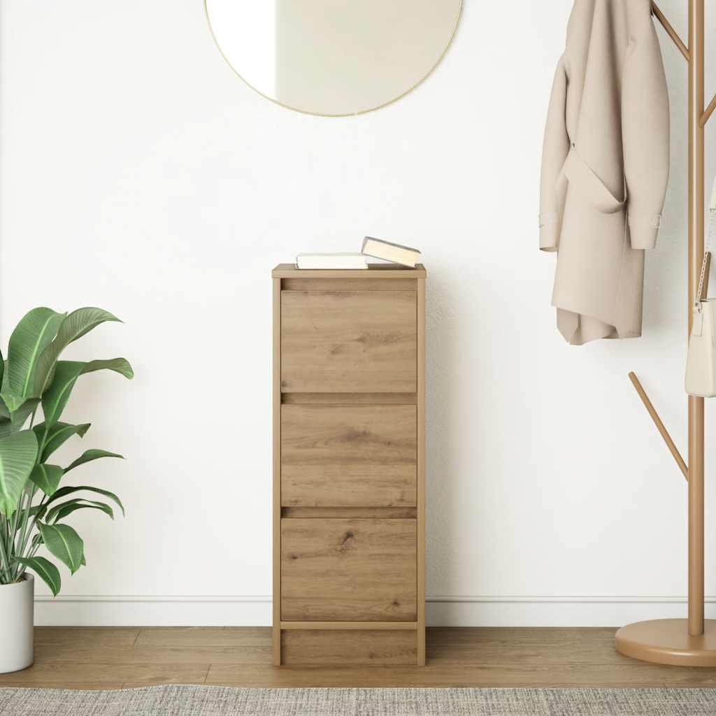Dressoir 29,5x34x76 cm bewerkt hout artisanaal eikenkleur