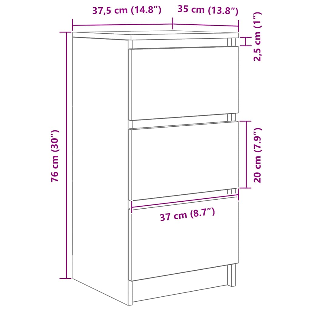 Dressoir 37,5x35x76 cm bewerkt hout gerookt eikenkleurig