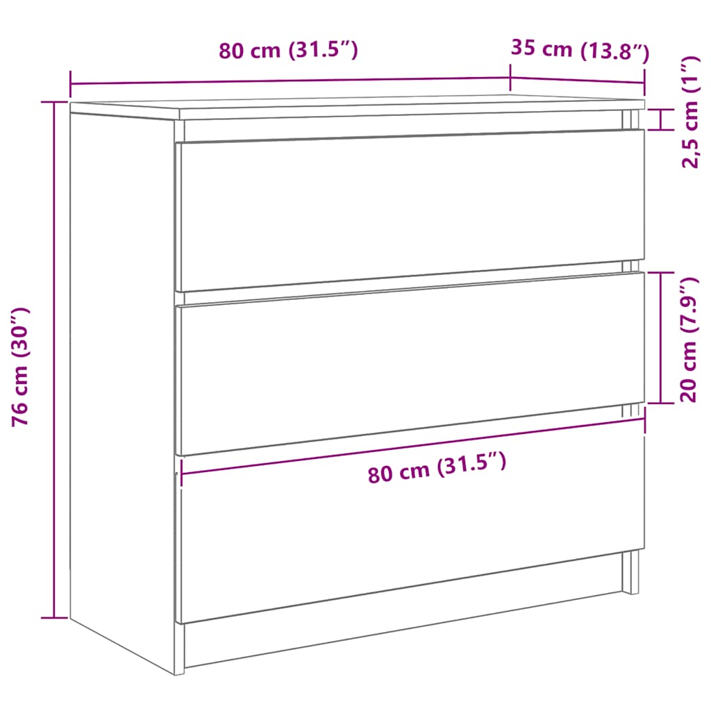 Dressoir 80x35x76 cm spaanplaat grijs sonoma
