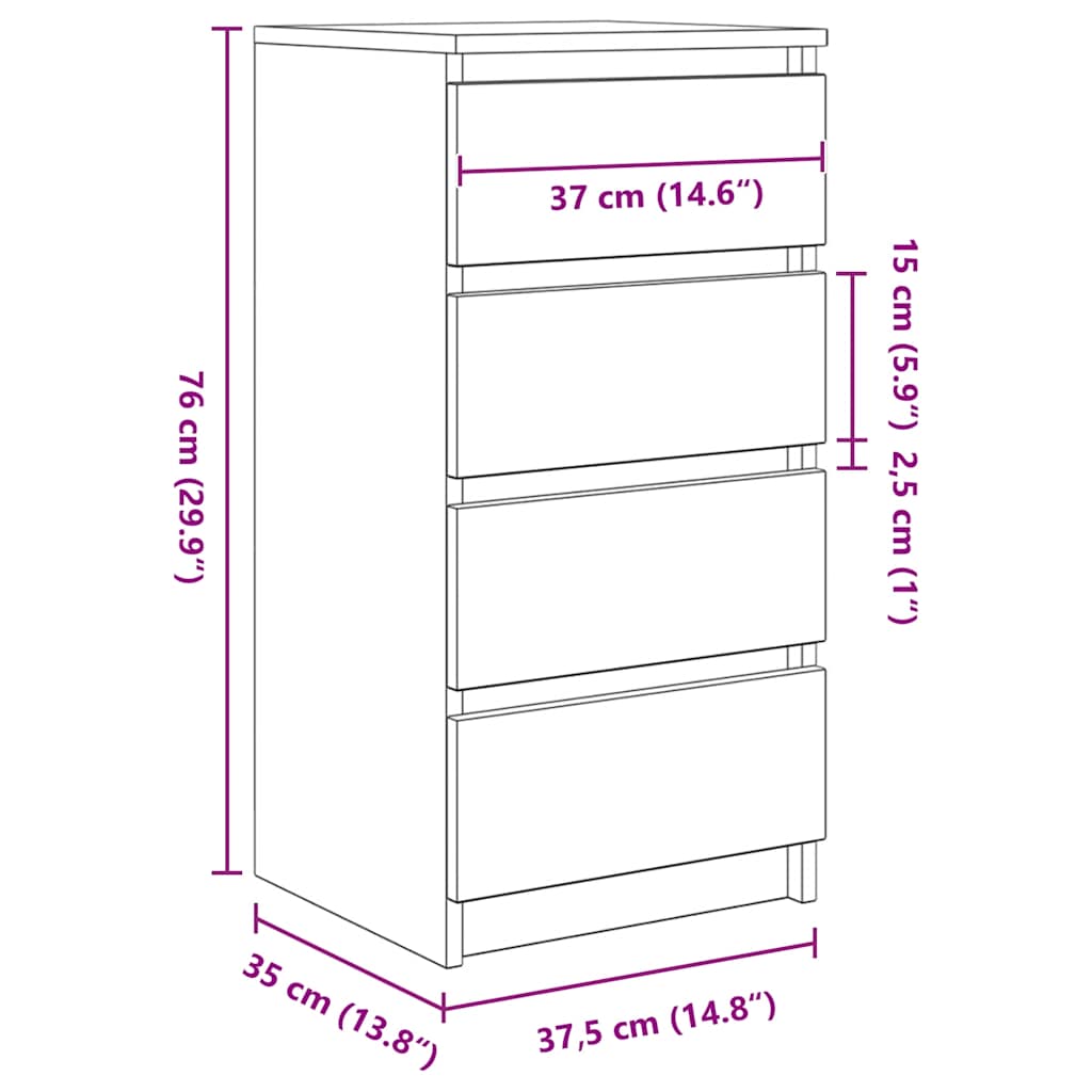 Dressoir 37,5x35x76 cm bewerkt hout gerookt eikenkleurig