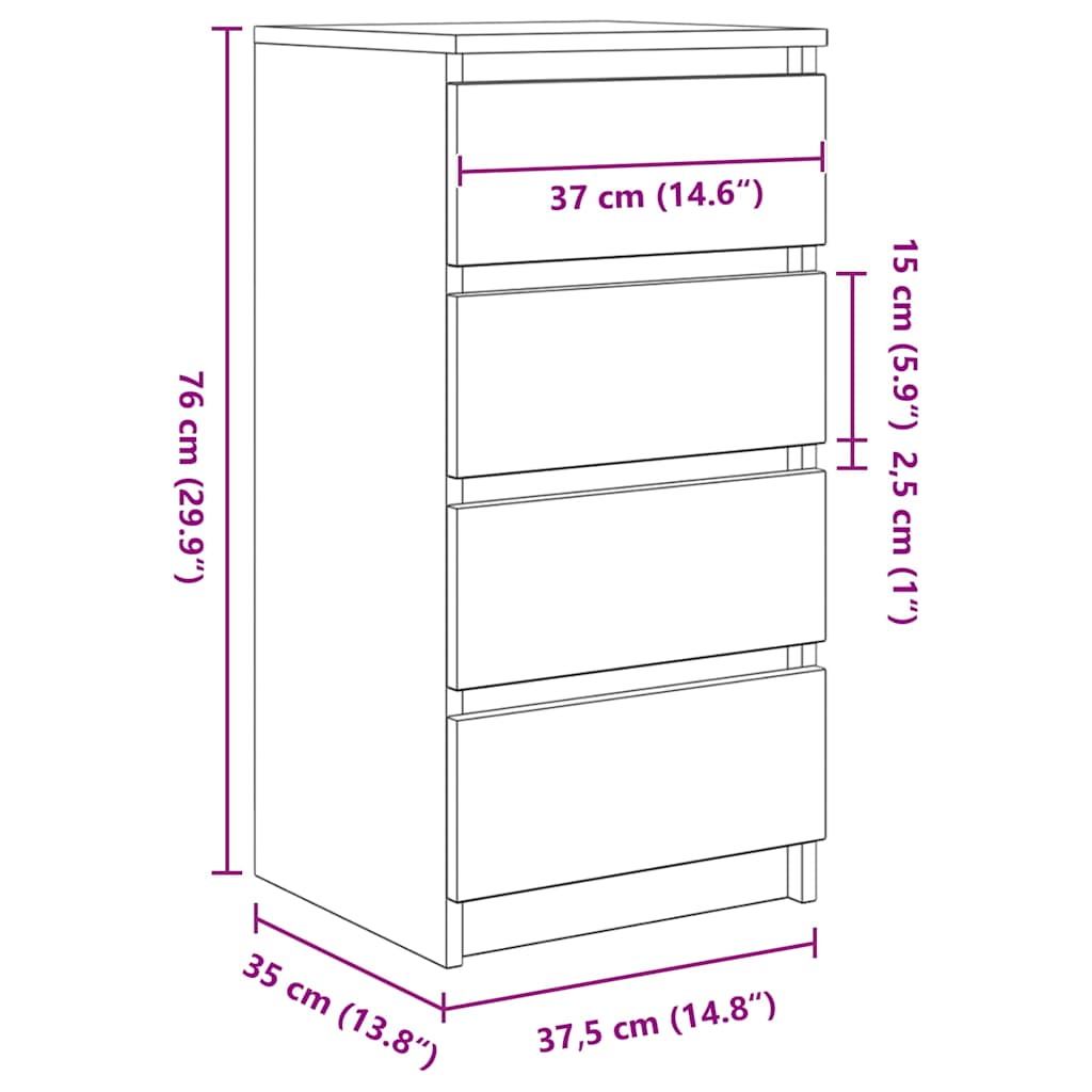Dressoir 37,5x35x76 cm bewerkt hout grijs sonoma eikenkleurig