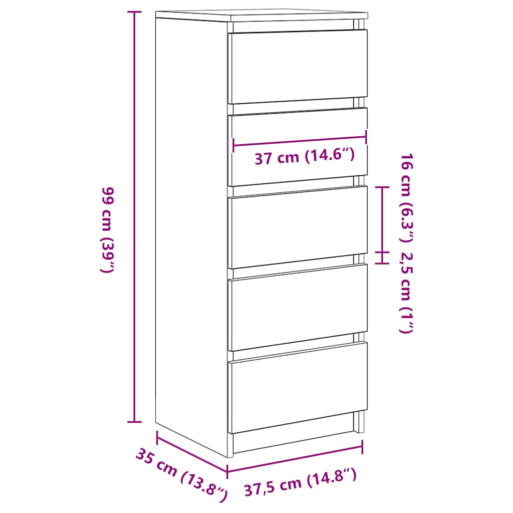 Dressoir met lades 37,5x35x99 cm spaanplaat wit