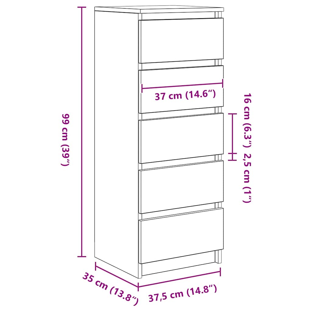 Dressoir met lades 37,5x35x99 cm spaanplaat gerookt eikenhout
