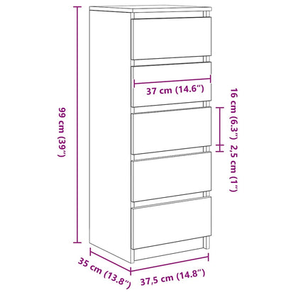Dressoir met lades 37,5x35x99cm spaanplaat artisanaal eikenhout