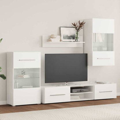 5-delige Tv-meubels met LED-verlichting bewerkt hout matwit