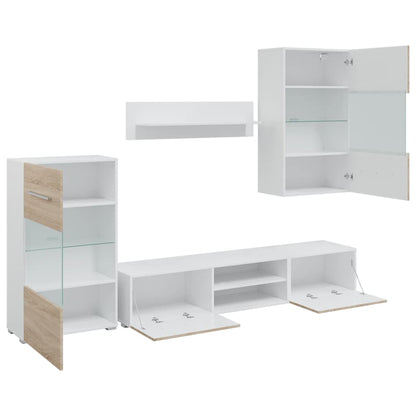 5-delige Tv-meubels met LED bewerkt hout sonoma eiken