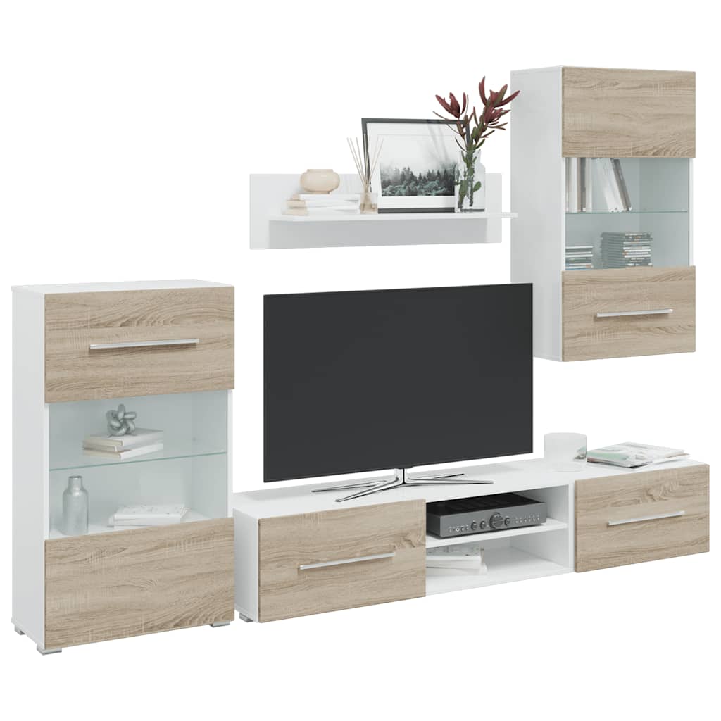 5-delige Tv-meubels met LED bewerkt hout sonoma eiken