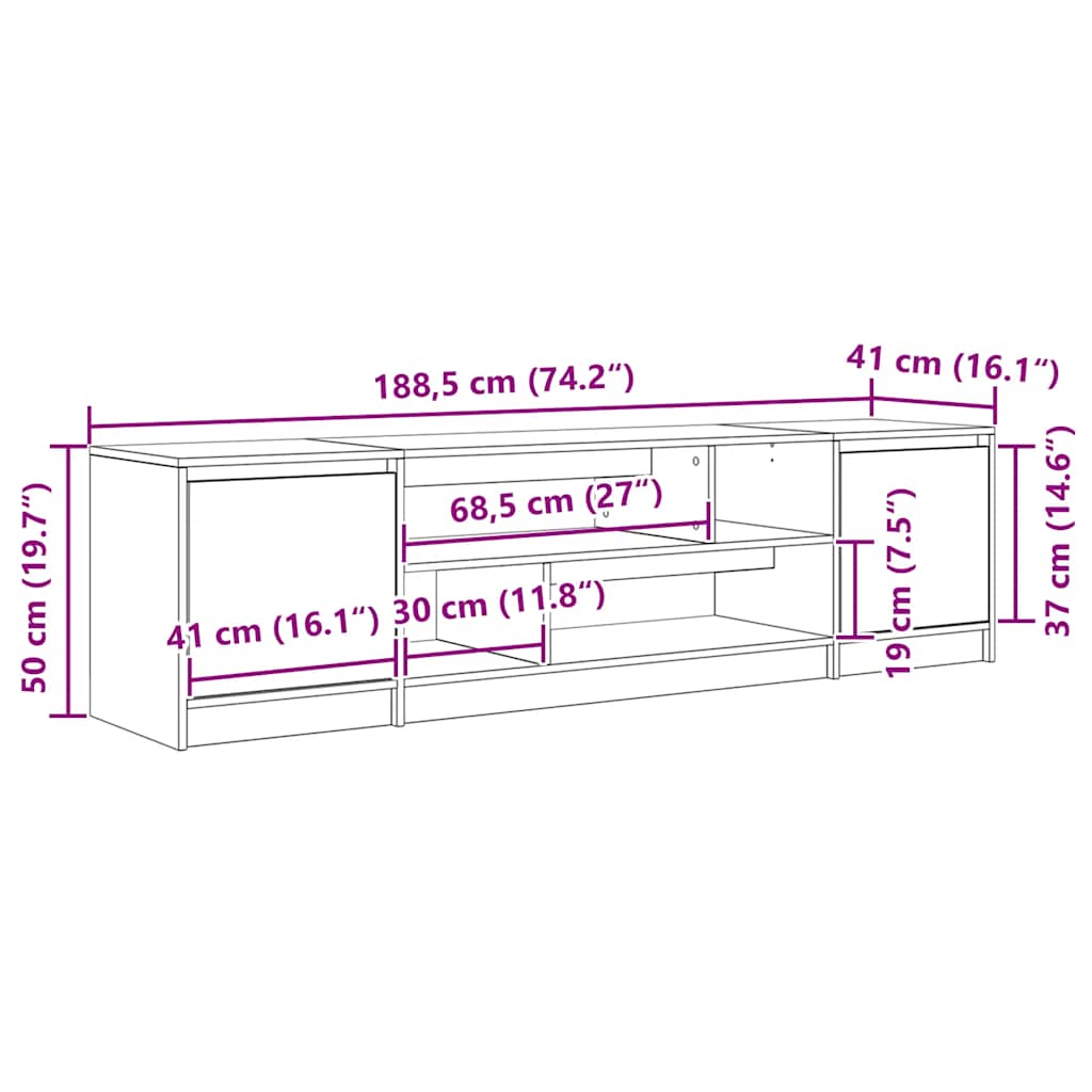 Tv-meubel 188,5x41x50 cm spaanplaat zwart eikenkleurig