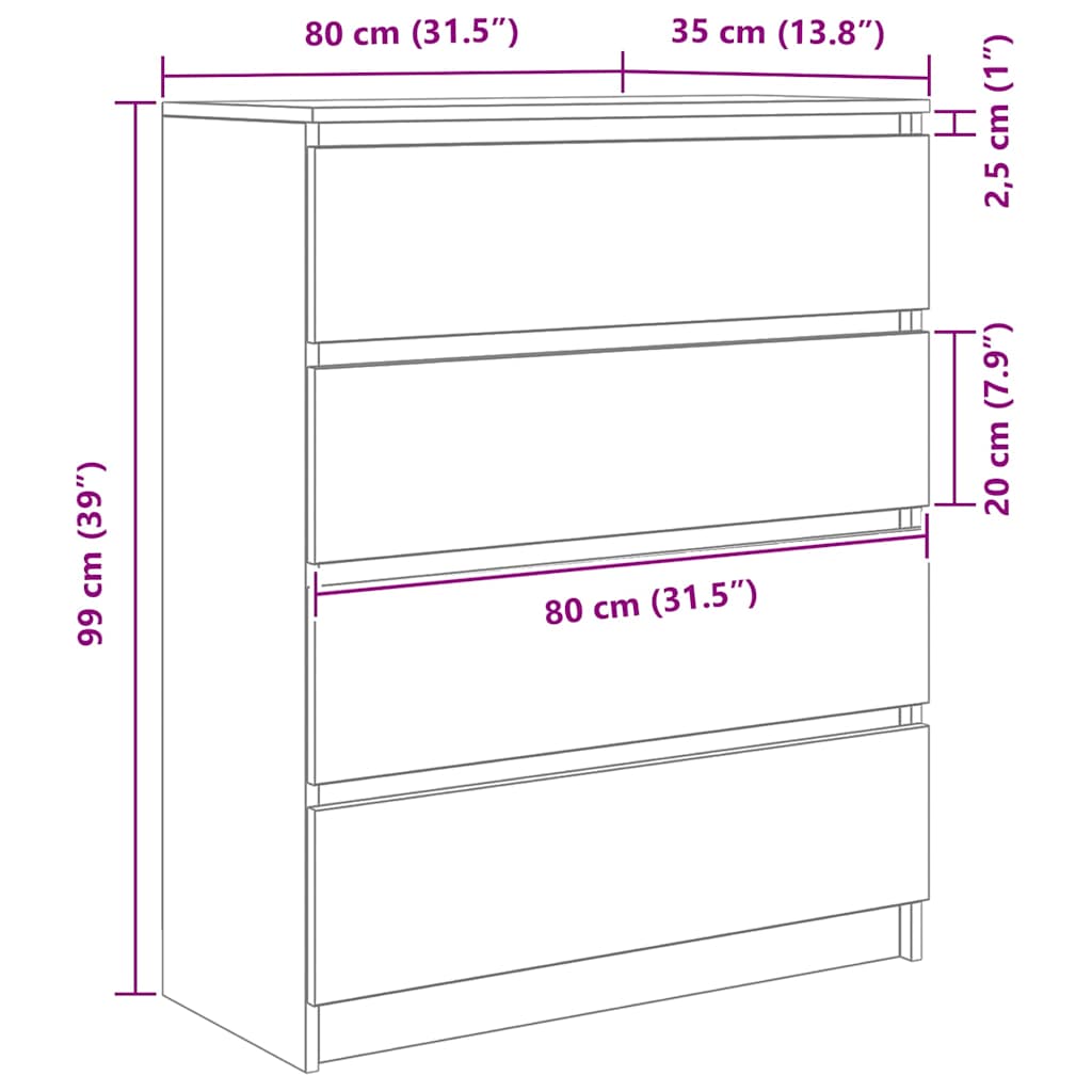 Dressoir 80x35x99 cm spaanplaat grijs sonoma