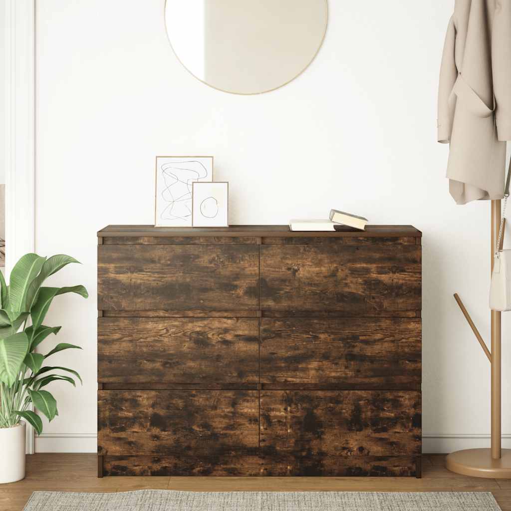 Dressoir 100x35x76 cm bewerkt hout gerookt eikenkleurig