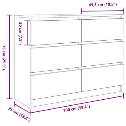 Dressoir 100x35x76 cm bewerkt hout grijs sonoma eikenkleurig