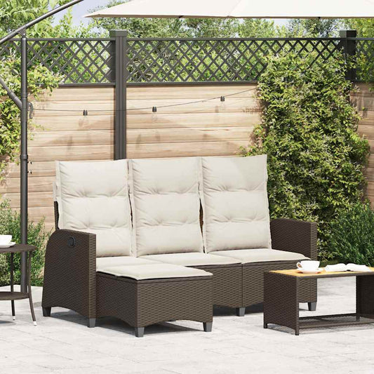 Verstelbare tuinbank met kussens L-vormig poly rattan bruin