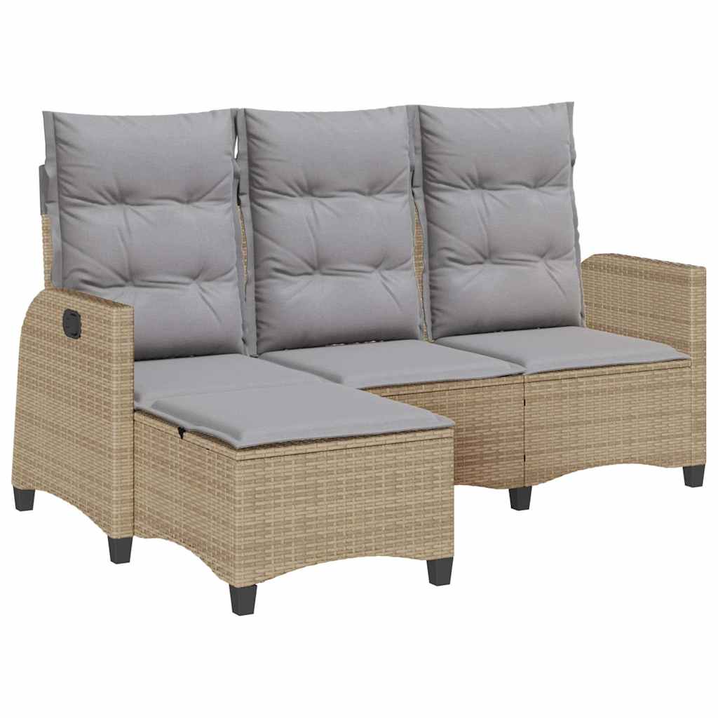Verstelbare tuinbank met kussens L-vormig beige poly rattan