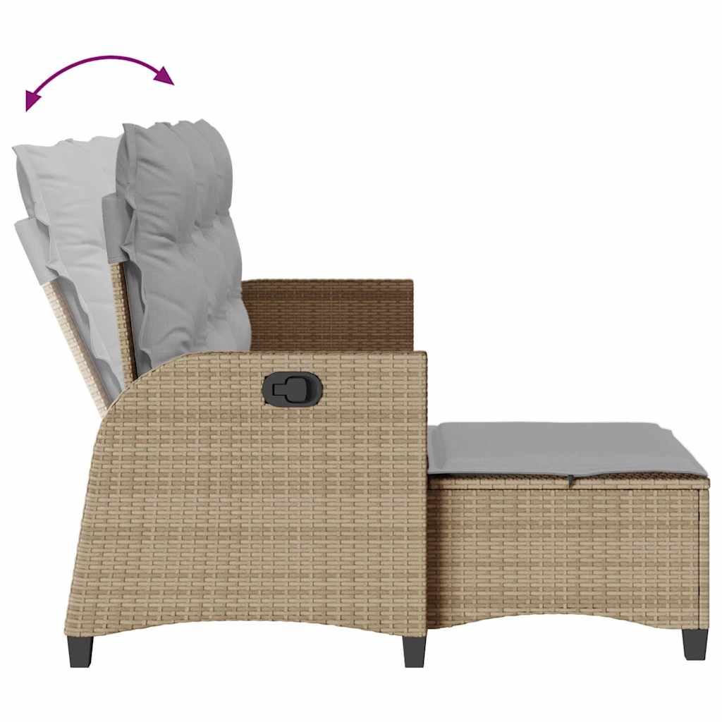 Verstelbare tuinbank met kussens L-vormig beige poly rattan