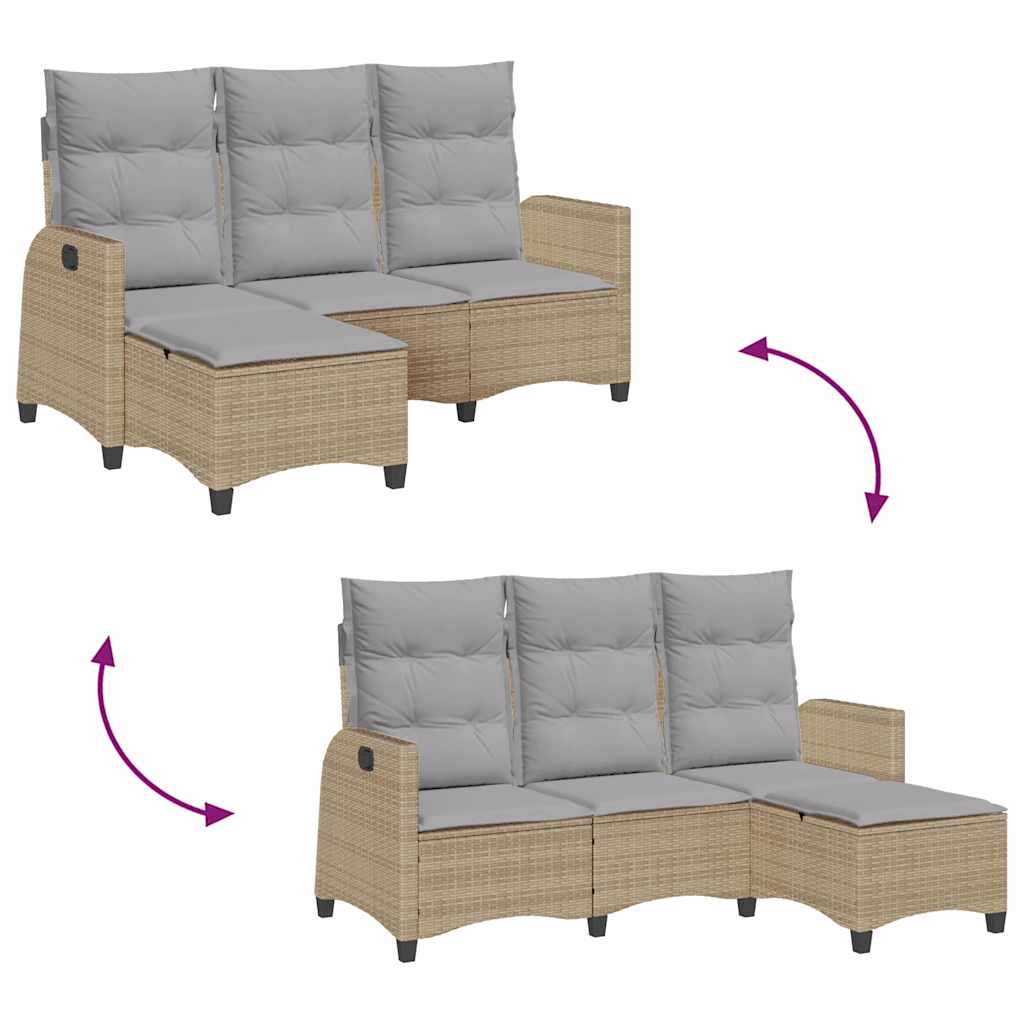 Verstelbare tuinbank met kussens L-vormig beige poly rattan