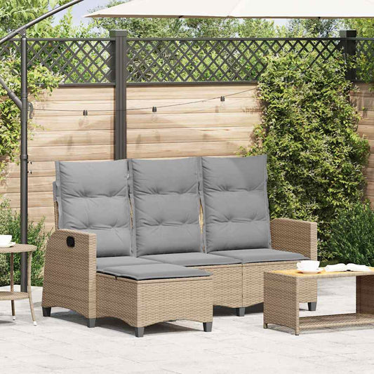 Verstelbare tuinbank met kussens L-vormig beige poly rattan