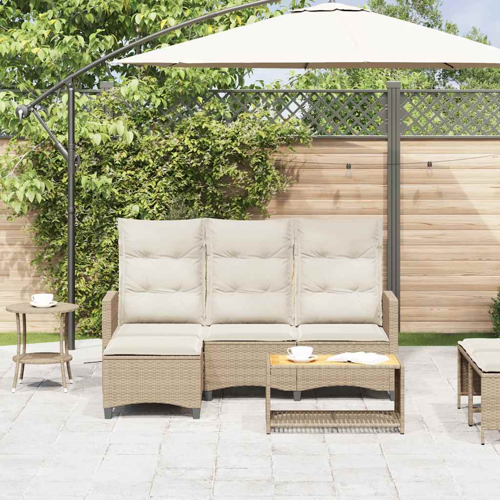 Verstelbare tuinbank met kussens L-vormig beige poly rattan