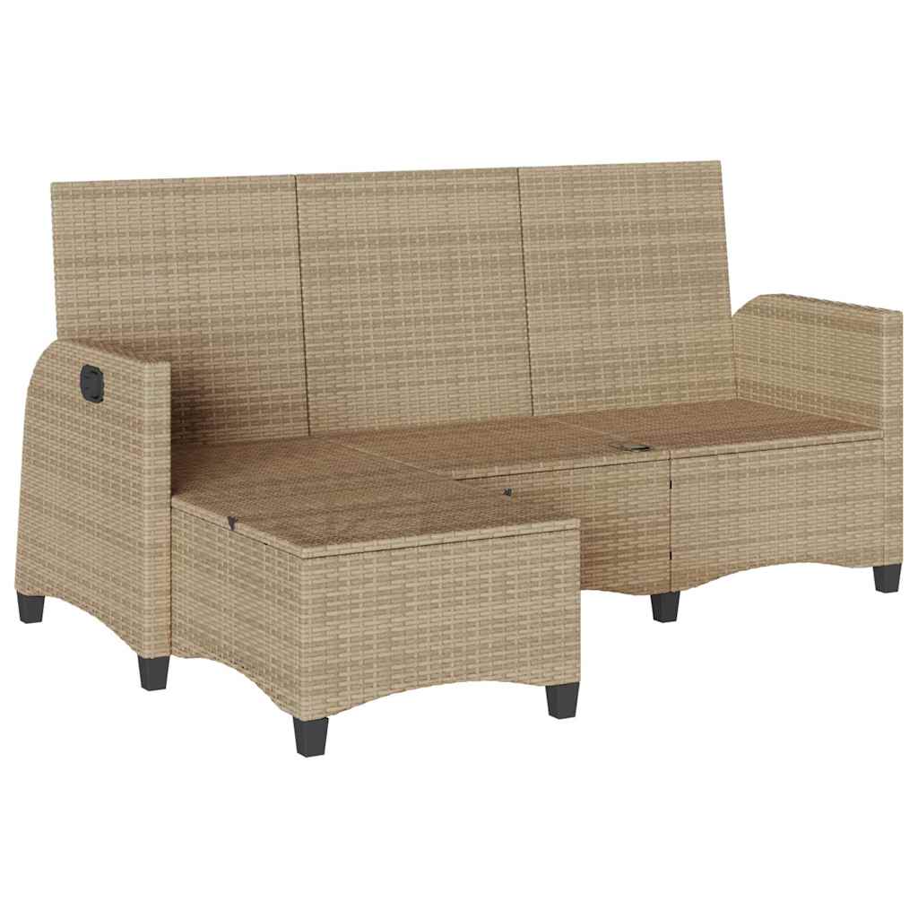 Verstelbare tuinbank met kussens L-vormig beige poly rattan
