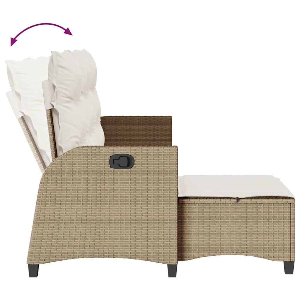Verstelbare tuinbank met kussens L-vormig beige poly rattan