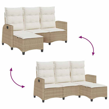 Verstelbare tuinbank met kussens L-vormig beige poly rattan