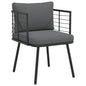 Tuinstoel met kussens poly rattan zwart