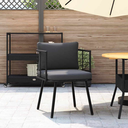 Tuinstoel met kussens poly rattan zwart