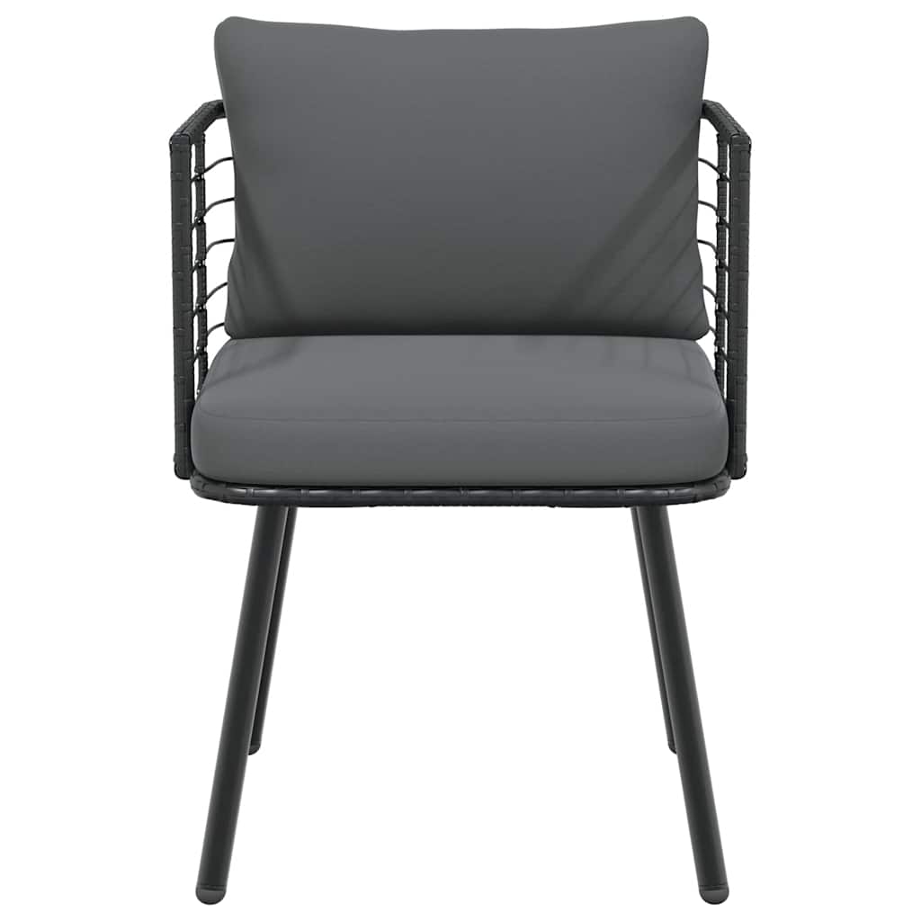 Tuinstoel met kussens poly rattan zwart