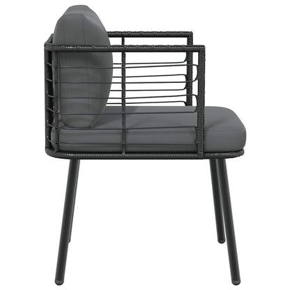 Tuinstoel met kussens poly rattan zwart