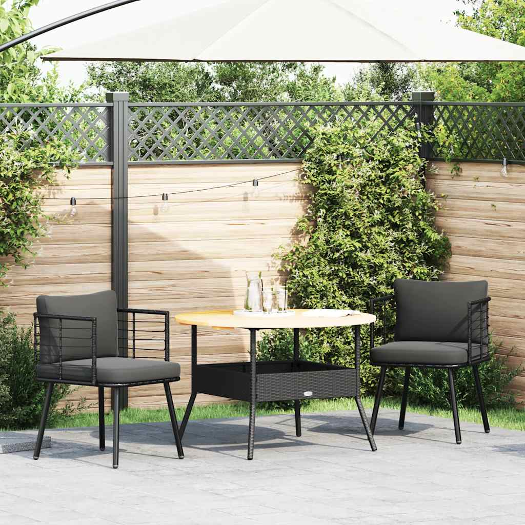 Tuinstoelen 2 st met kussens poly rattan zwart