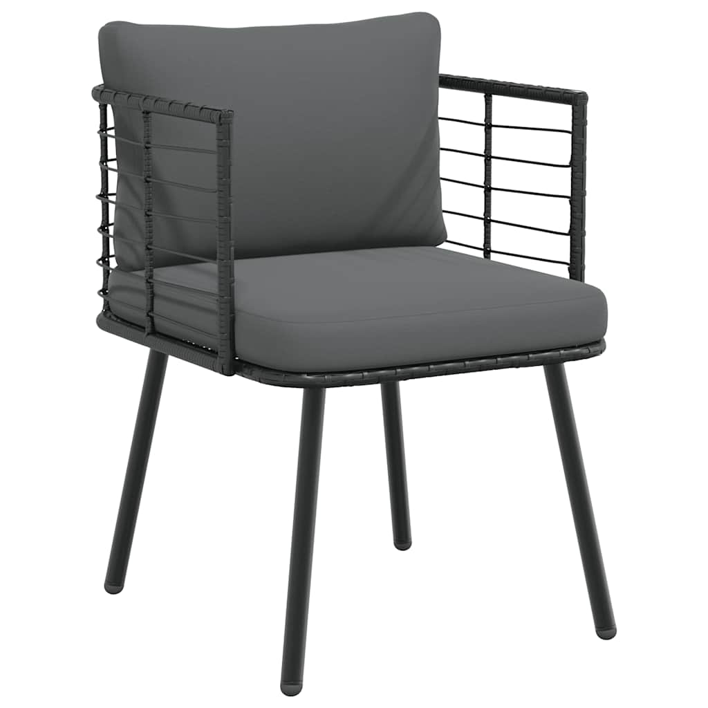 Tuinstoelen 2 st met kussens poly rattan zwart